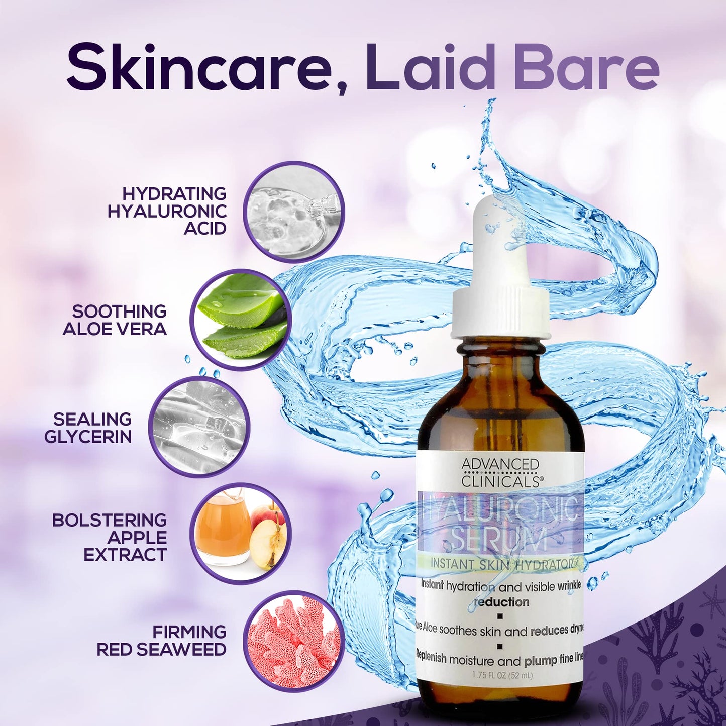 Advanced Clinicals Hyaluronic Acid Face Serum Skin Care Facial Moisturizer To Restore Skin, Anti Aging Face Serum For Wrinkles, Dark Spots, Fine Lines, & Dry Skin, 1.75 Fl Oz (Pack Of 2)