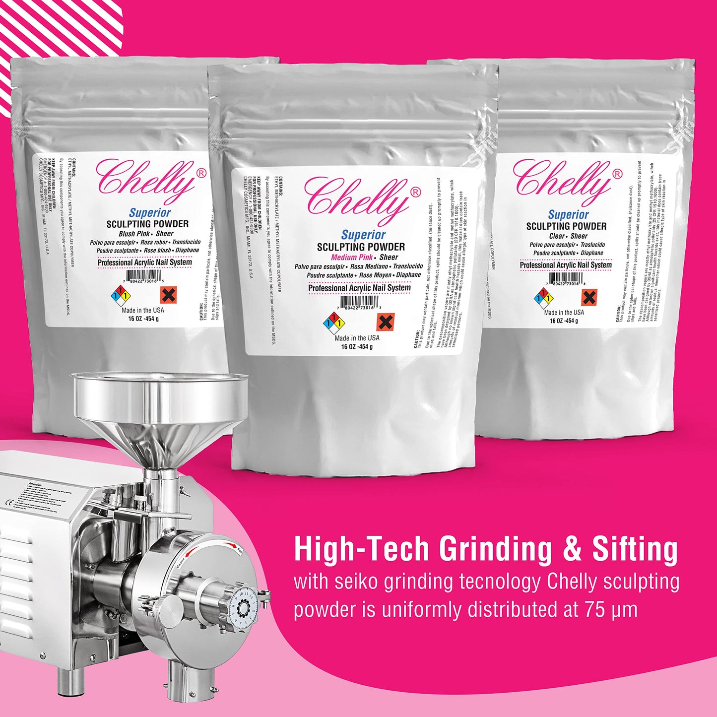 Chelly Superior Sculpting Powder Professional Acrylic Nail System Clear Blush Pink Medium Pink 16 oz 454 g (Blush Pink)