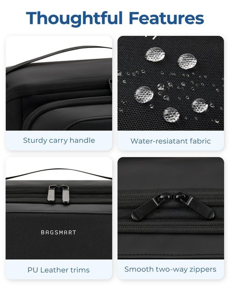 BAGSMART Toiletry Bag for Men, Wide Opening Travel Bag for Toiletries, Dopp Kit Water Resistant Shaving Hygiene Bag for Bathroom Shower, Toiletries Accessories,Travel Essentials (Navy Blue)