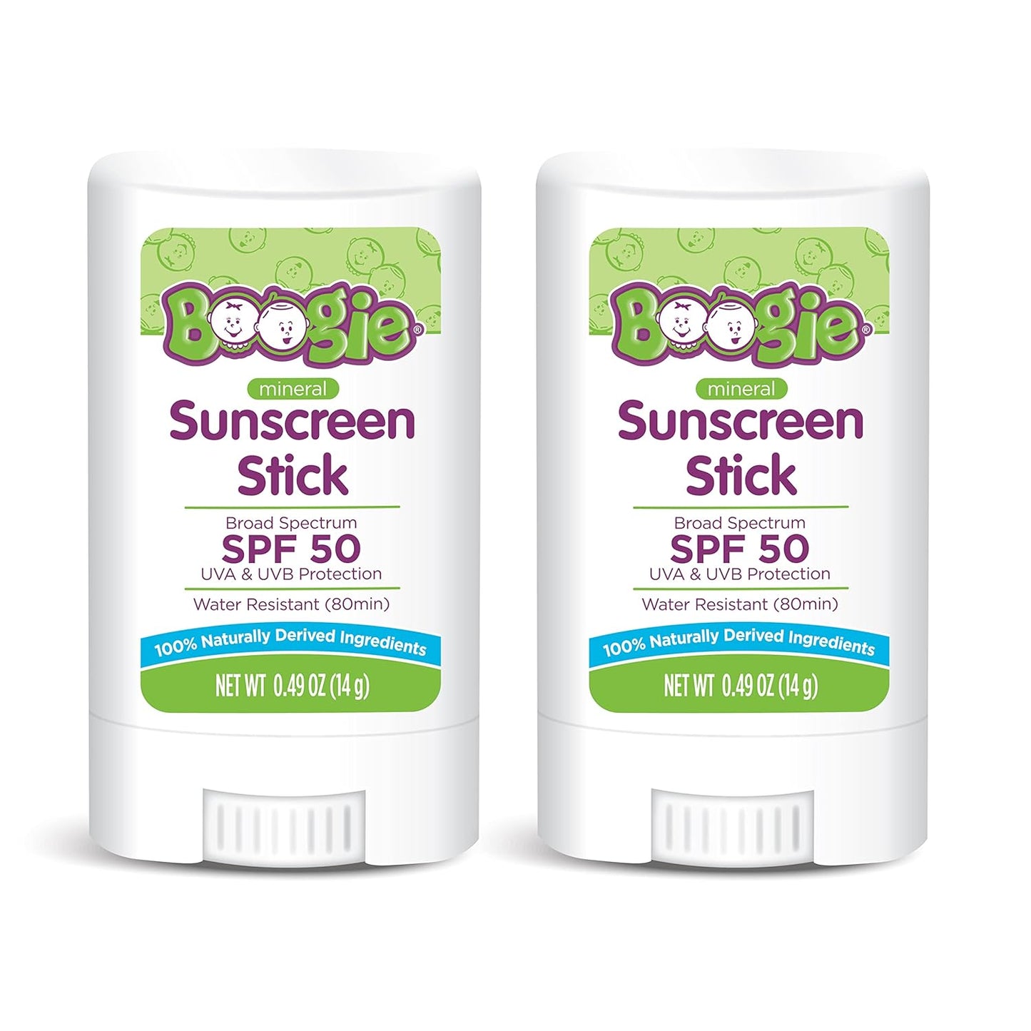 Boogie Block Baby Sunscreen Stick SPF 50 - Mineral Zinc Oxide, Travel Size, Water Resistant, Vegan, Fragrance Free (Pack of 3)