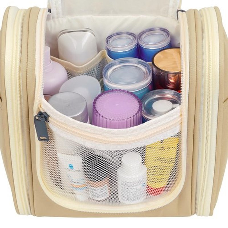 Narwey Small Hanging Travel Toiletry Bag Cosmetic Make up Organizer for Women and Men (Medium, Brown)