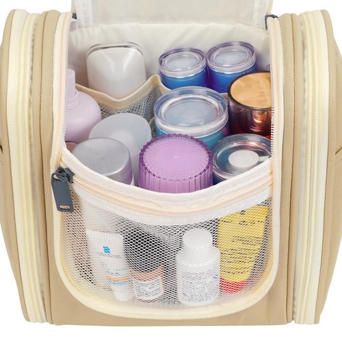 Narwey Small Hanging Travel Toiletry Bag Cosmetic Make up Organizer for Women and Men (Medium, Brown)