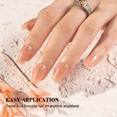 MelodySusie Semi Cured Gel Nail Strips (Nude Jelly Stars)- Works with Nail lamp, Salon-Quality, Long Lasting, Easy to Apply & Remove - Includes 20Pcs, 2 Prep Pads, Nail File & Wooden Stick