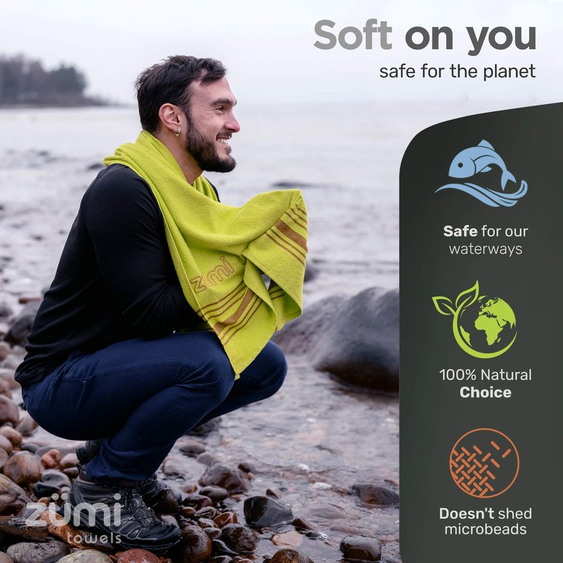 Zumi 100% Cotton Quick Dry Large Travel Towel - Soft, Thin, Compact, Highly Absorbent, Lightweight Camping Towel for Beach, Gym, Bath, Shower, Swimming, Pool, Dorm, RV - Gray