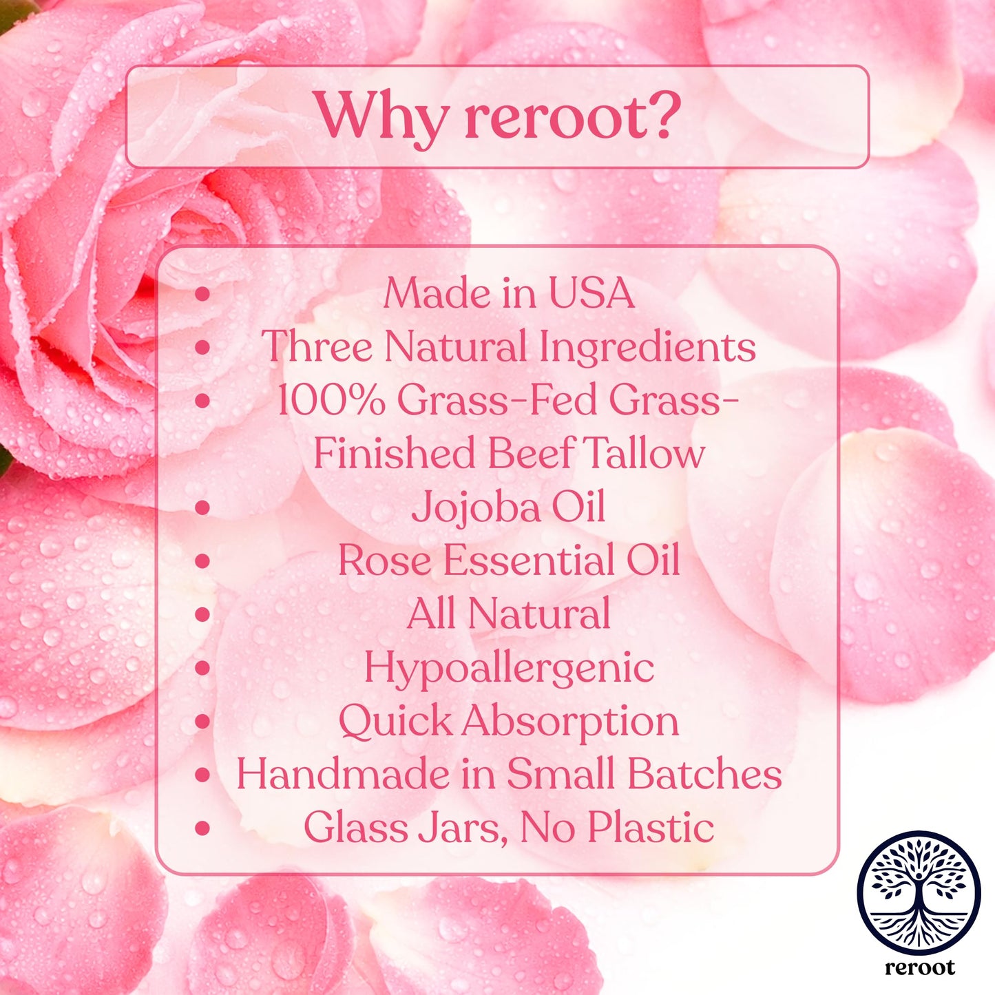 Beef Tallow Balm for Skin | ROSE TALLOW BALM | 3 Ingredients - 100% Grass Fed Tallow, Jojoba Oil, Rose Oil | Whole Body & Face Moisturizer | Whipped | Aging Skin & Eczema (2oz) (2oz, Rose)