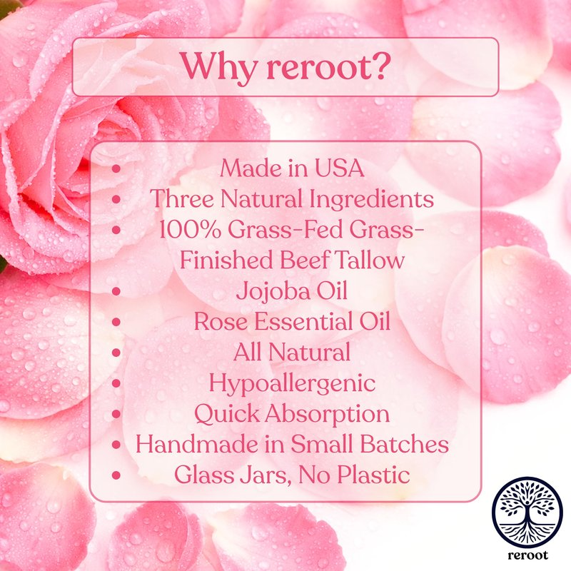 Beef Tallow Balm for Skin | ROSE TALLOW BALM | 3 Ingredients - 100% Grass Fed Tallow, Jojoba Oil, Rose Oil | Whole Body & Face Moisturizer | Whipped | Aging Skin & Eczema (2oz) (2oz, Rose)