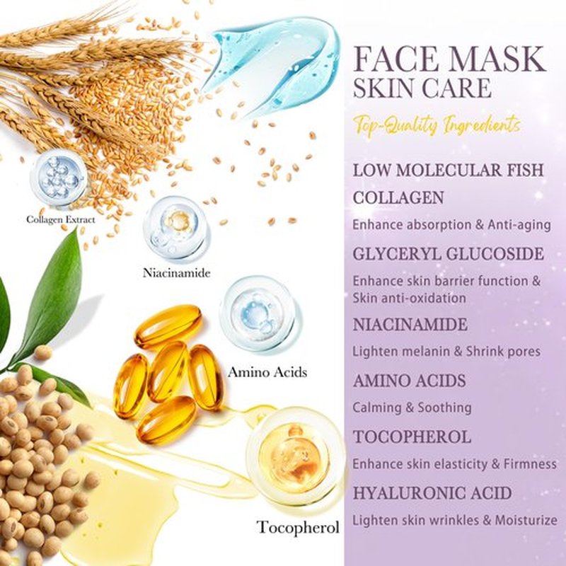 ORLASKIN 6PCS Collagen Face Mask Overnight Bio-Collagen Real Deep Mask Skincare Deep Collagen Anti Wrinkle Lifting Mask for Pore Minimizing Firming Elasticity and Wrinkle(3pcs White&3pcs Purple)