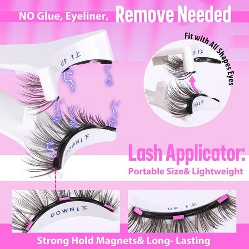 JIMIRE Magnetic Eyelashes Natural Look 2 Pairs Cat Eye Magnetic Lashes with Applicator Reusable Magnetic Eyelashes without Eyeliner No Glue Needed Magnetic Lashes Wispy Eyelashes Easy to Apply