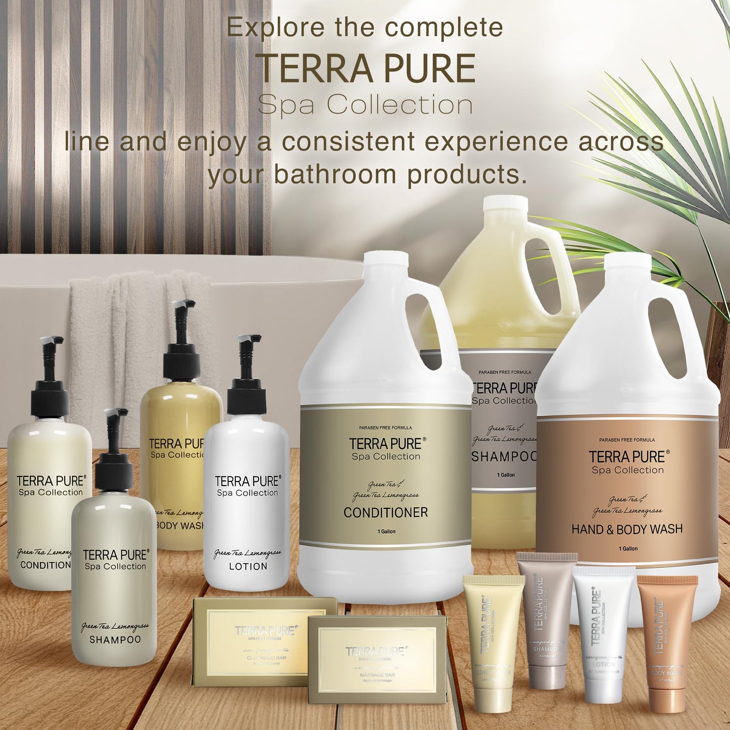 Terra Pure Spa Collection 1 Liter Lotion Refill Bag for Soap Dispensers | Bulk Toiletries for Vacation Rentals and Home Bathroom Showers | Green Tea Lemongrass | Set of 3