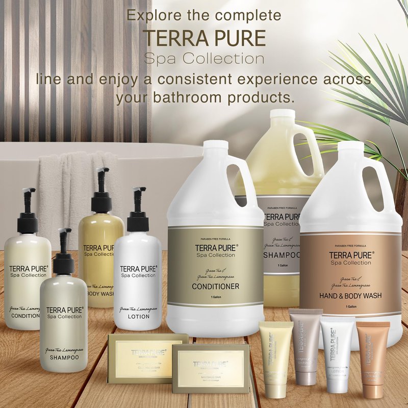 Terra Pure Spa Collection 1 Liter Lotion Refill Bag for Soap Dispensers | Bulk Toiletries for Vacation Rentals and Home Bathroom Showers | Green Tea Lemongrass | Set of 3