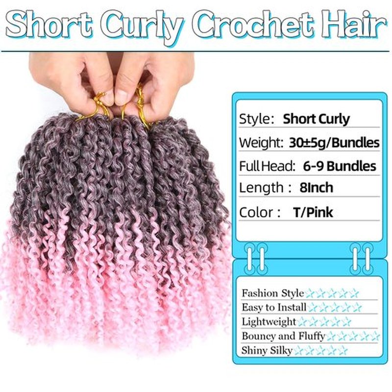8 Inch Short Passion Twist Hair 6 Bundles Kinky Curly Crochet Hair for Black Women Curly Braiding Hair Crochet Braids Hair (6Bundles8 Inch, 1B/Pink)