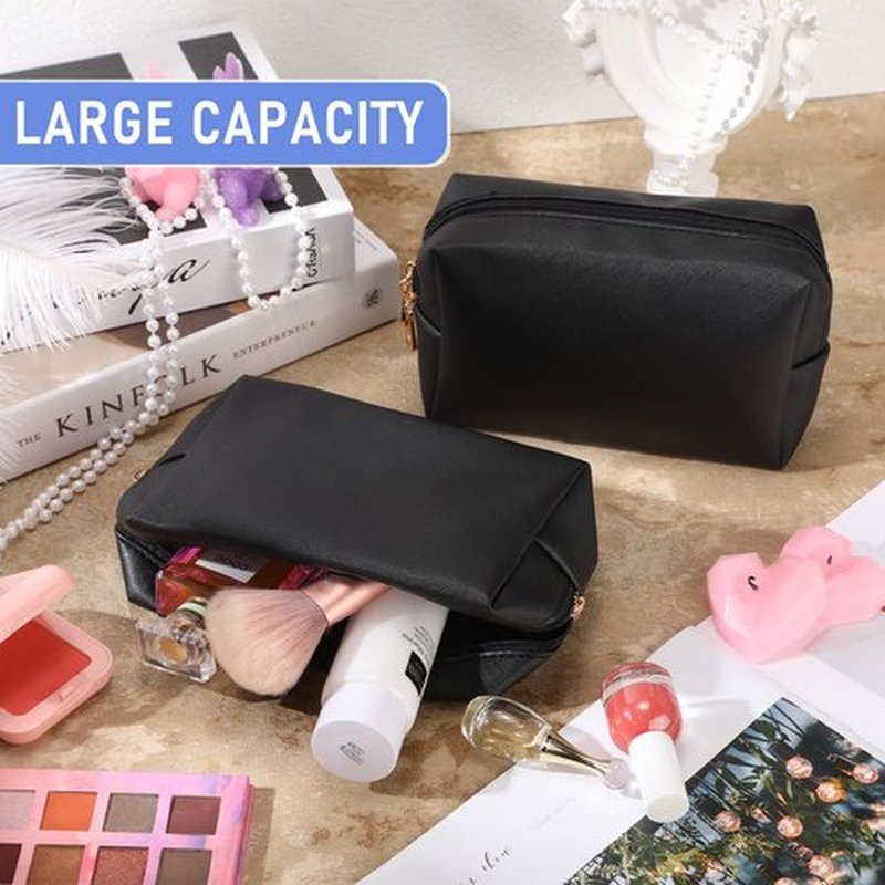 6 Pcs Preppy Patch Makeup Bag PU Leather Cosmetic Bag Waterproof Neat Travel Toiletry Pouch Portable Makeup Bag for Women Friends Cosmetic Organizer Travel Toiletry Pencil Case (Black)