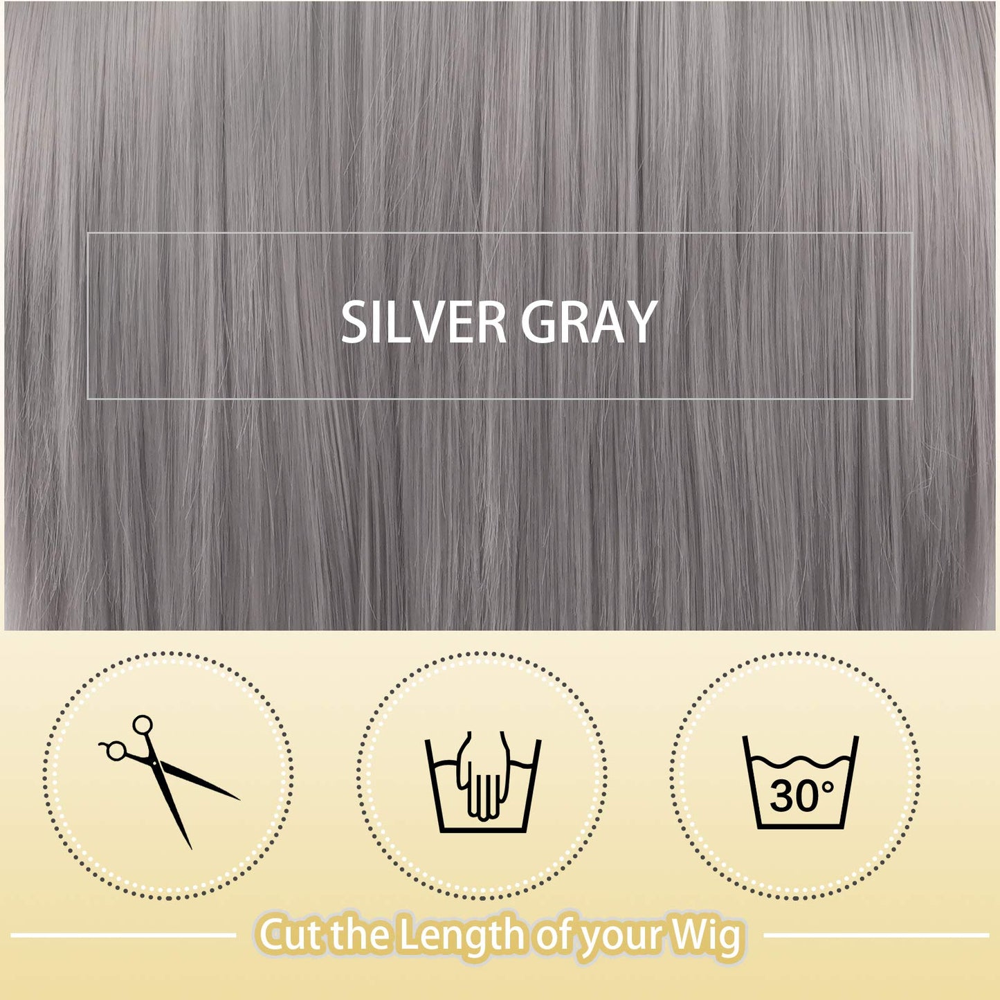 SOFEIYAN 26 inches Long Straight Wig with Bangs Silver Gray Synthetic Hair Replacement Wigs Heat Resistant Full Wig for Women Girls