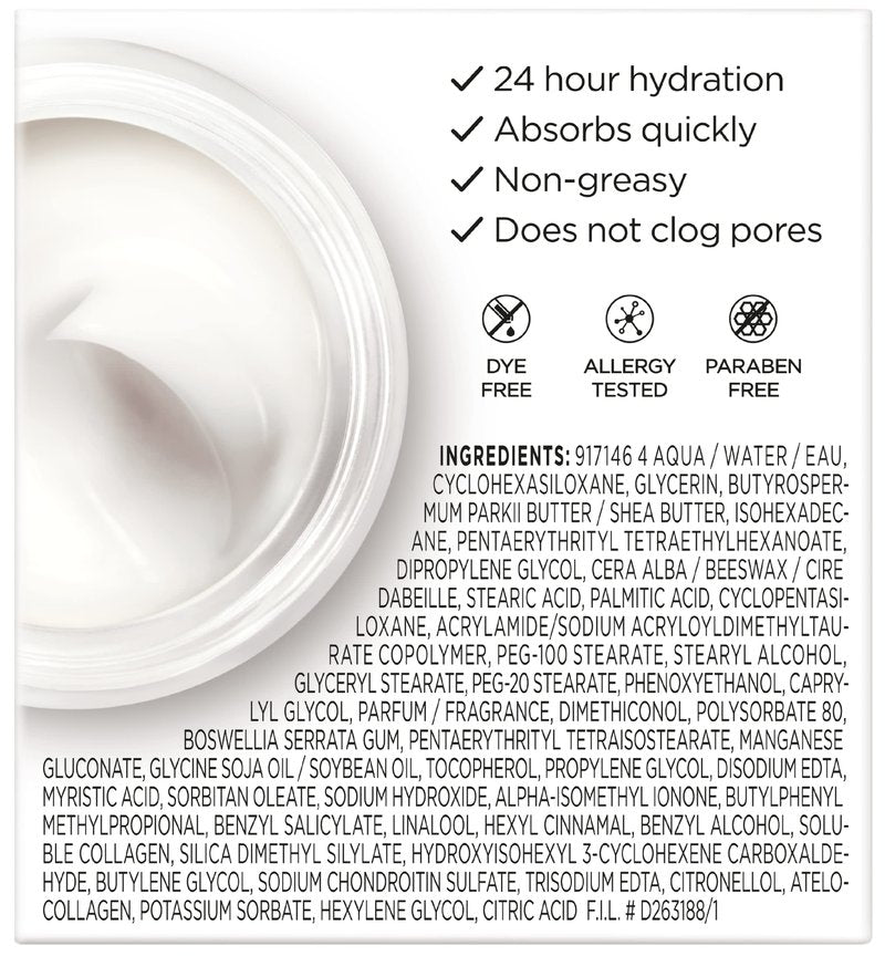 L'Oreal Paris Collagen Moisture Filler Face Cream, Anti-Aging Face Moisturizer, Non-Greasy Skin Care Formula For Up to 48HR Hydration, 3.4 Oz, (Pack of 2)