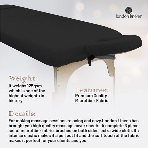 London Linens Soft Microfiber Massage Table Sheets Set 3 Piece Set - Includes Massage Table Cover, Massage Fitted Sheet, and Massage Face Rest Cover (Exotic Black)