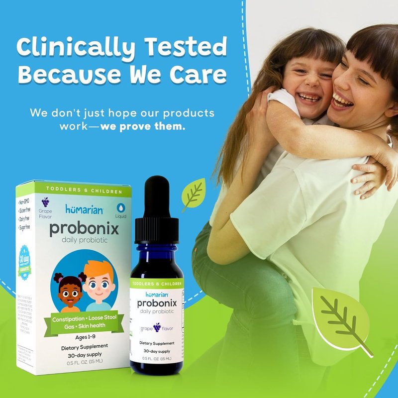 Probonix Humarian Probiotics for Kids 1-9 Years | High Bioavailability 8-Strain Liquid Drops - 30-Day Supply, Tasty Grape Flavor