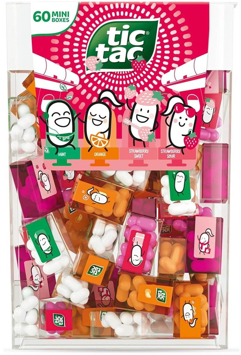Bulk Travels Mini Packs candy Individual Assorted Flavor Candies Packets Large Spender Box (60 Mini Packs - Strawberry Sweet Strawberry Sour Mint Orange)