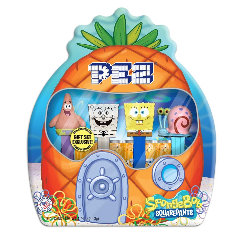 PEZ Spongebob Gift Set, Four Dispensers and Six Candy Refills in Collectible Tin