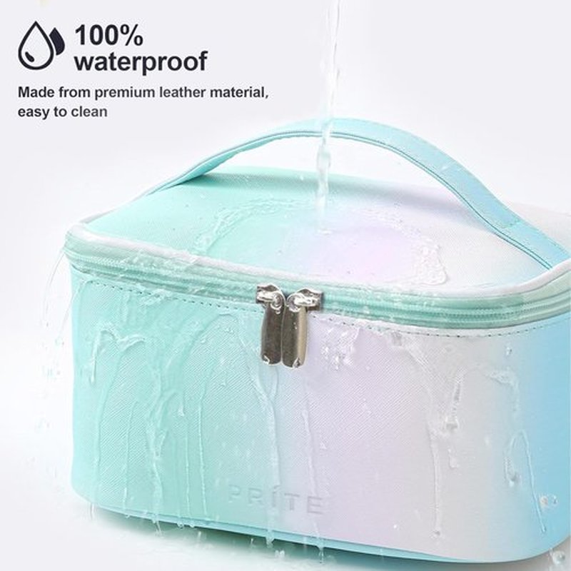 Makeup Bag Portable Travel Cosmetic Bag for Women, Beauty Zipper Makeup Organizer PU Leather Washable Waterproof(Rainbow Green)