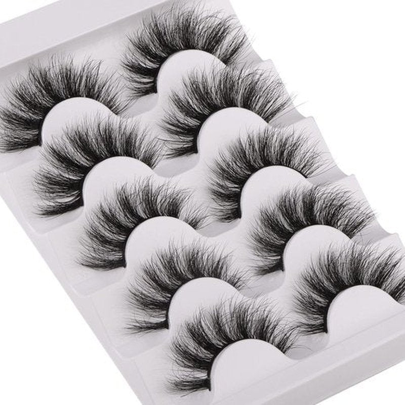 JIMIRE Fake Eyelashes Fluffy Wispy Faux Mink Lashes Pack 9D Thick Volume Mink Eyelash 5 Pairs Pack