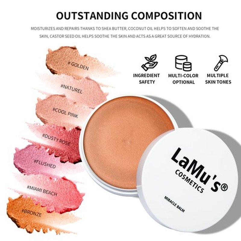 Lamu's Cosmetics Moisturizing Miracle Balm, Multi Glow Balm,Face Balm, Face Blush Cream Blush for Cheeks,Radiant Finish, Hydrating,Natural Glow,Shimmer Balm 50g/ 1.75 Oz(GOLDEN)