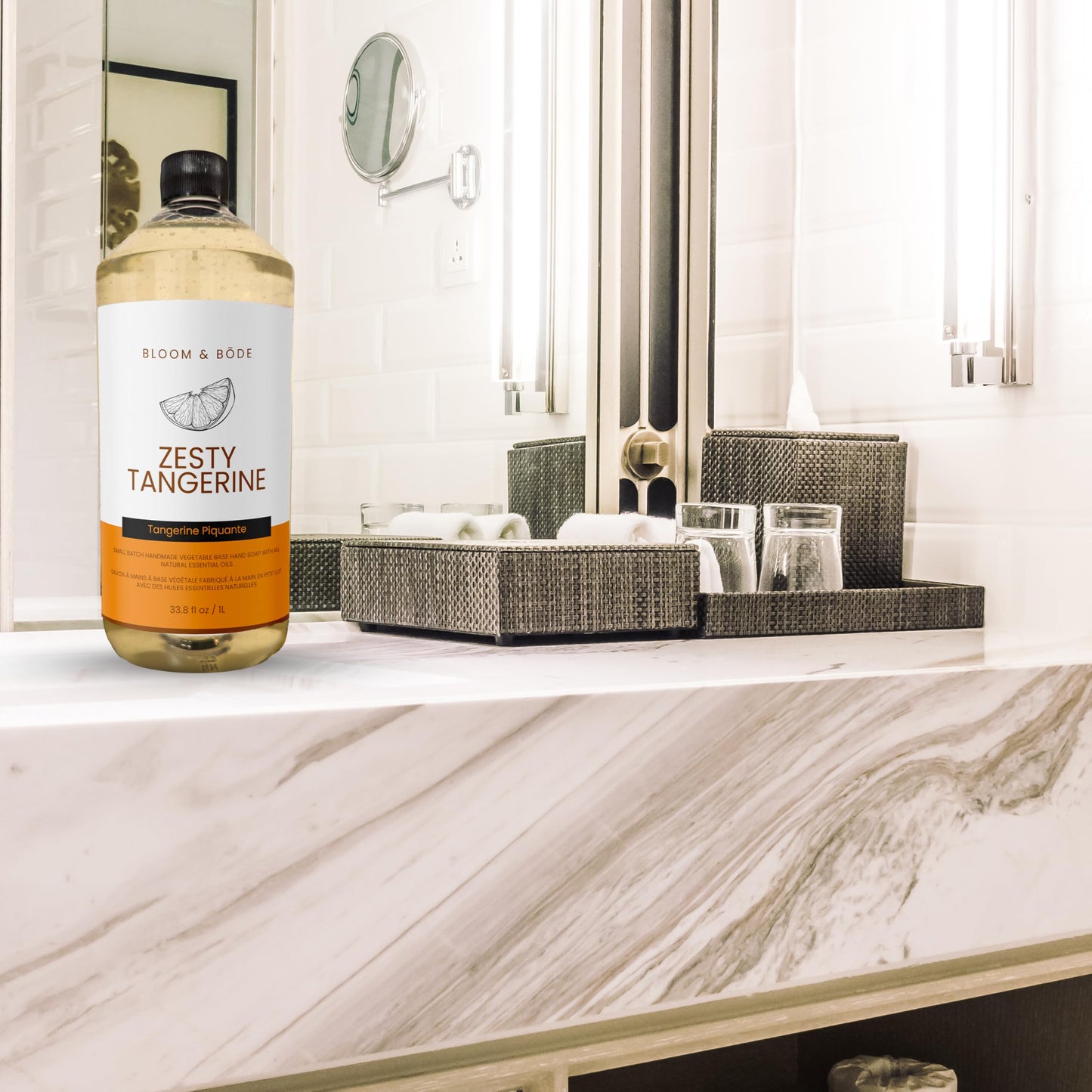 Luxury Liquid Hand Soap Refill - Natural Scented Hand Wash - Gentle Hand Soap with Essential Oils & Aloe Vera - Moisturizing Handwash for Bathroom and Kitchen - Zesty Tangerine Scent, 33.8 fl oz
