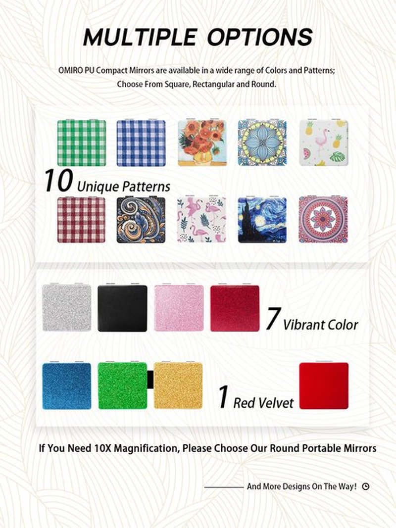 OMIRO Compact Mirror, Unique Plaid Pattern PU Leather 1X/3X Magnification, Ultra Portable for Purses, 2.4" W x 3.4" L, Green Plaid