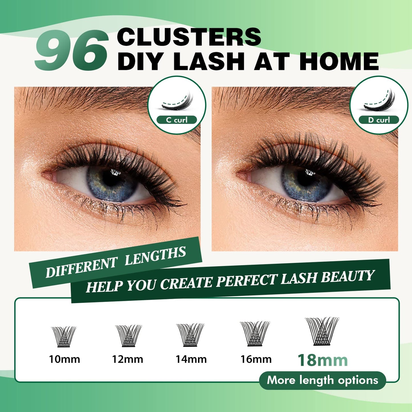 Lash Clusters,96 Pcs Cluster Lashes Y13 D Curl 12mm DIY Lash Extensions Eyelash Clusters,KEYYOU Volume Wispy Individual Lashes Soft&Comfortable Easy DIY at Home(Y13,D-12mm)