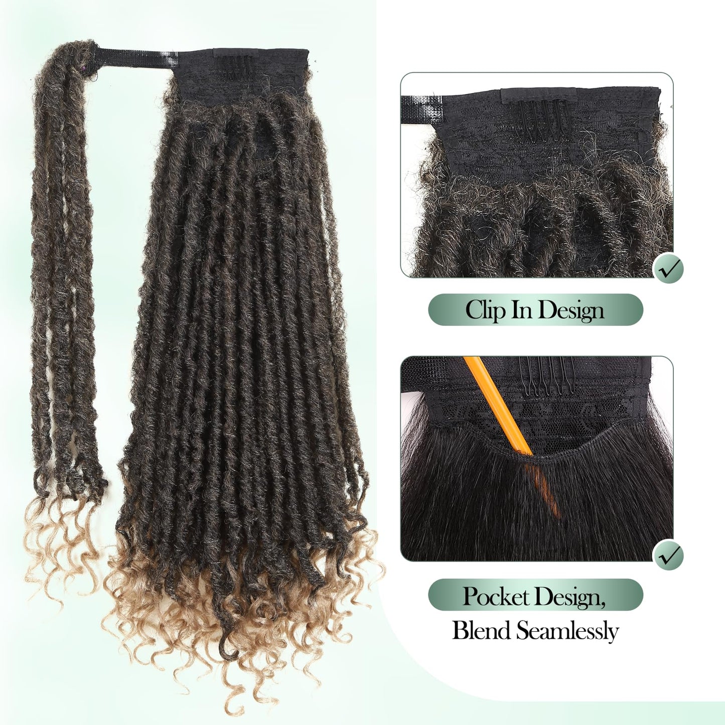 WIGER Clip In Dreadlock Ponytail Extensions Faux Locs Twisted Hairpiece for Black Women Ombre Blonde Medium Length Coily Curly Ponytails Goddess Locs Wrap Around Synthetic Fake Pony Hair
