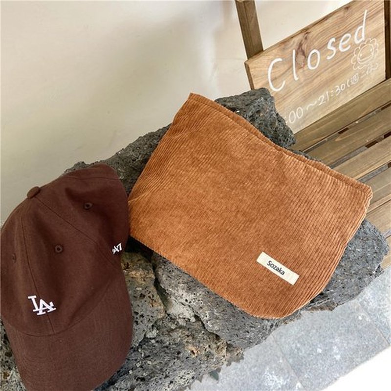 Cosmetic Bags for Women - Corduroy Cosmetic Bag Aesthetic Women Handbags Purses Smile Dots Makeup Organizer Storage Makeup Bag Girls Case Bags (Pure Brown)