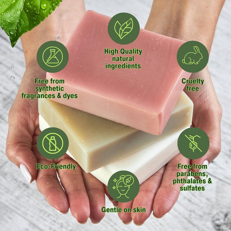 bonuderm Natural Bar Soap Variety Pack (4) for Women & Men – Peppermint, Patchouli, Lavender & Rosemary – Vegan, Moisturizing, Made Without Harsh Chemicals – Handmade in the USA