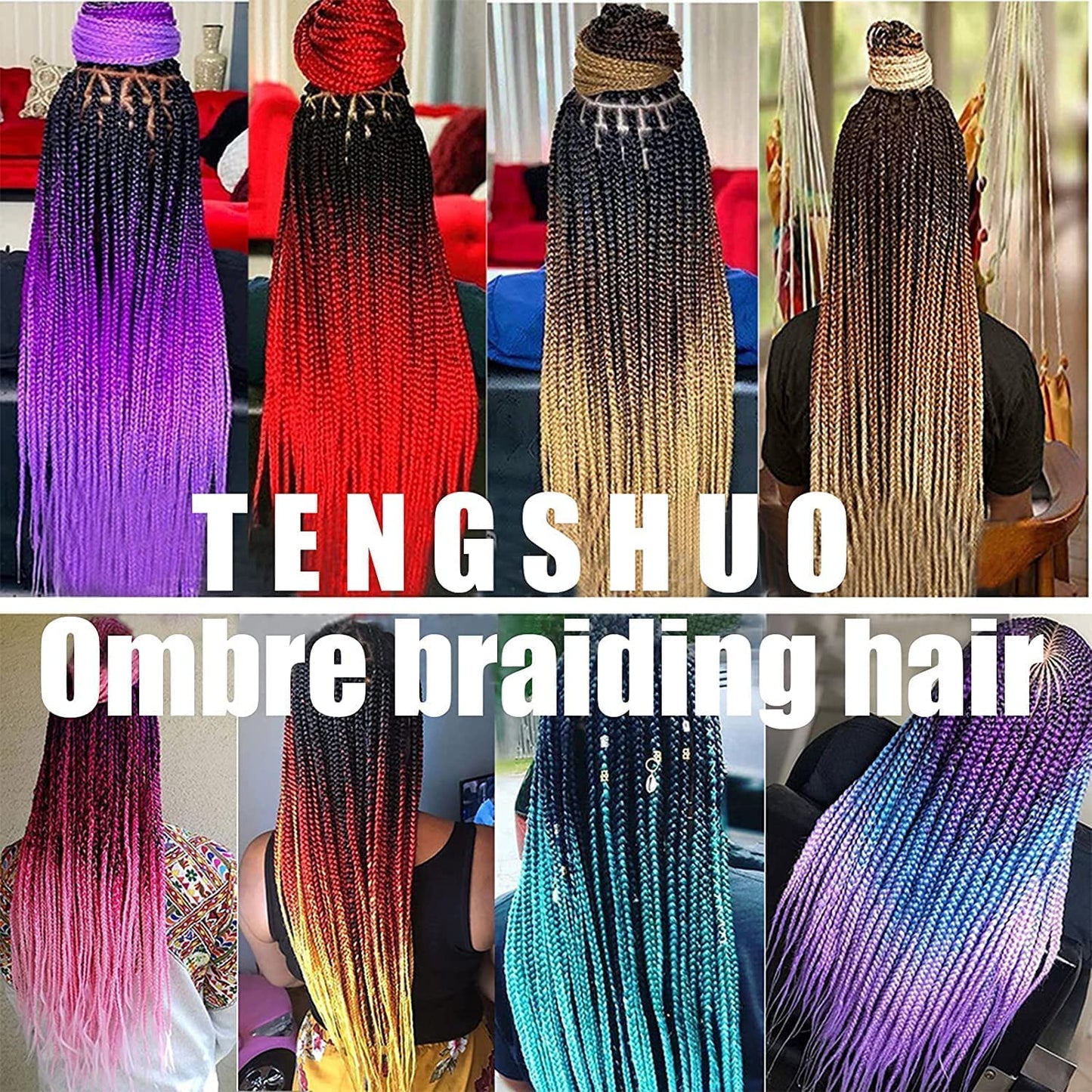TENGSHUO FLY Black to Orange Braiding Hair 1 Packs Synthetic Braid Hair Extensions Ombre Braiding Hair 24" or Box Braids Twist Crochet Braids(24"1Pack,Black to Orange-B9)