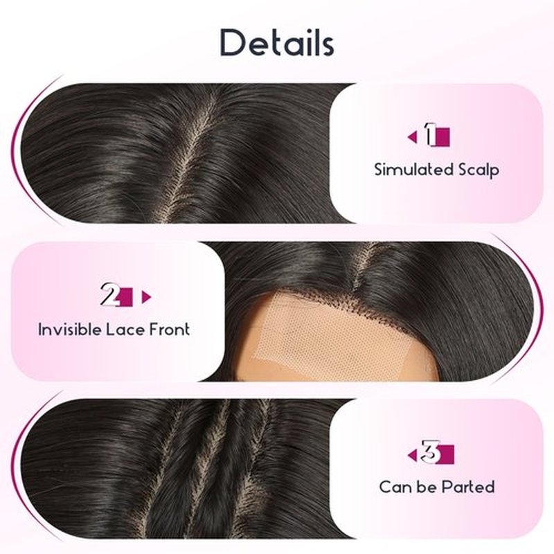 EMMOR Long Layered Wigs,Natural Central Lace Bob, Premium Heat-Resistant Synthetic Straight Wigs for Women Daily Use(Natural Black)