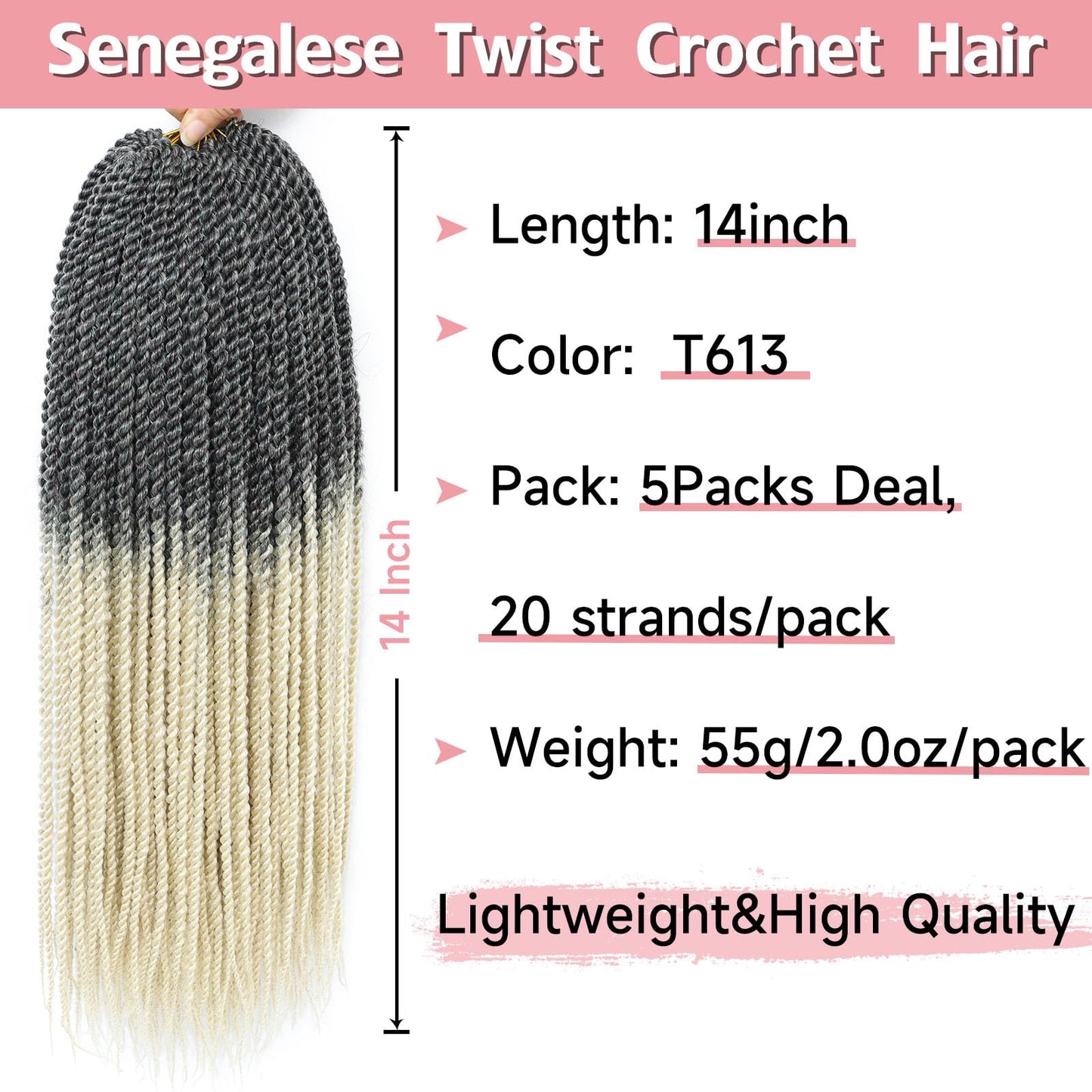 BEFUNNY Ombre Blonde Senegalese Twist Crochet Hair-5 Packs 18 Inch Senegalese Twist Crochet Braids For Women Human Hair,Pre Looped Crochet Braids, Colorful Twist Crochet Hair Extension(18in,T4/613#)