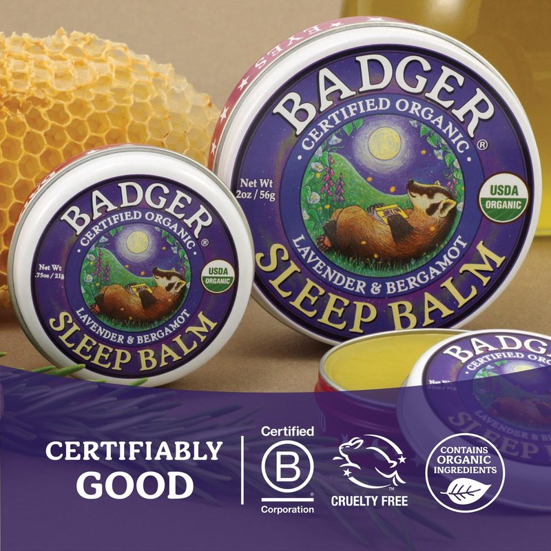 Badger Sleep Balm, Organic Essential Oil Aromatherapy Natural Sleep Balm for Adults & Kids, Relaxing & Calming Lavender & Bergamot Natural Sleep Support, .75 oz Tin, 2-Pack