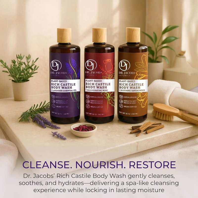 Dr. Jacobs Naturals Castile Lavender Body Wash - All-Natural Moisturizer for Dry, Sensitive Skin | 32 Ounce