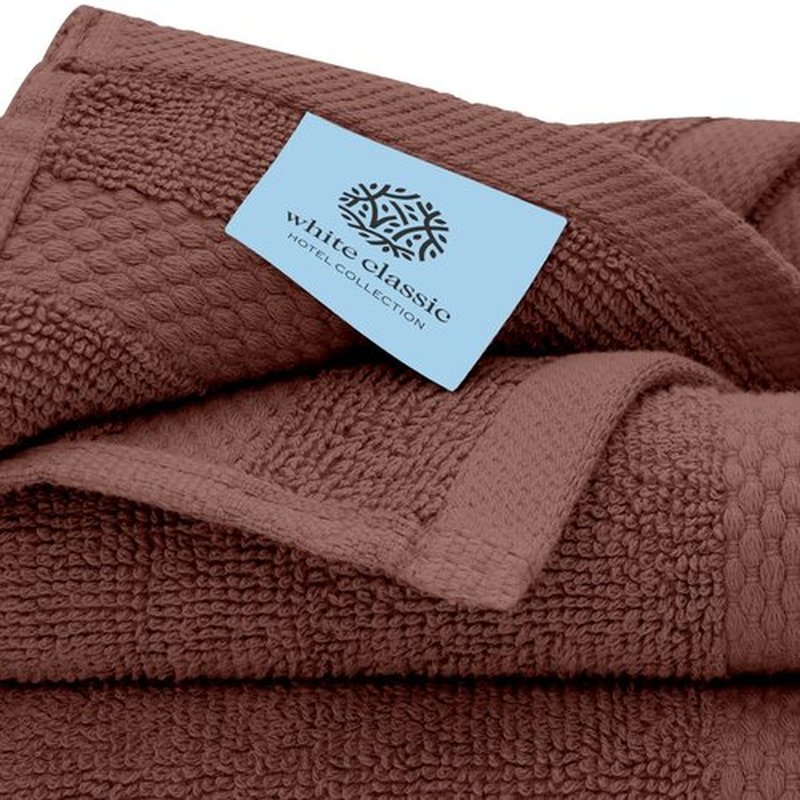 White Classic Luxury Cotton Washcloths - Large Hotel Spa Bathroom Face Towel | 12 Pack | Brown