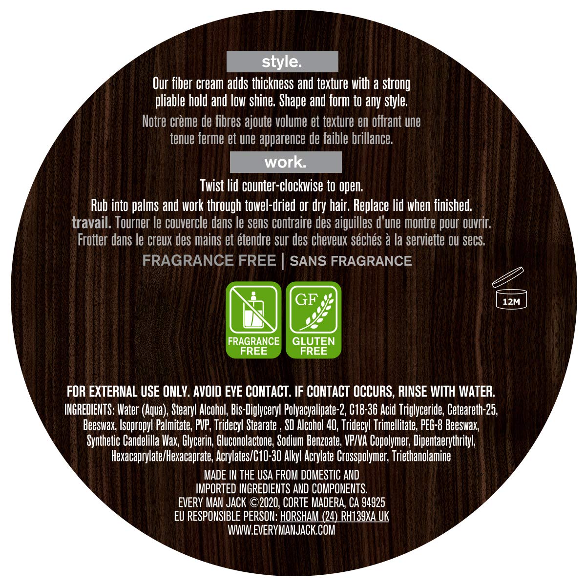 Every Man Jack Mens Fiber Cream - Add All Day Thickness and Texture with a Strong, Pliable Hold, Matte Finish, and Low Shine - Non-Greasy, For All Hair Types, Fragrance Free - 3.4-ounce - 1 Tin