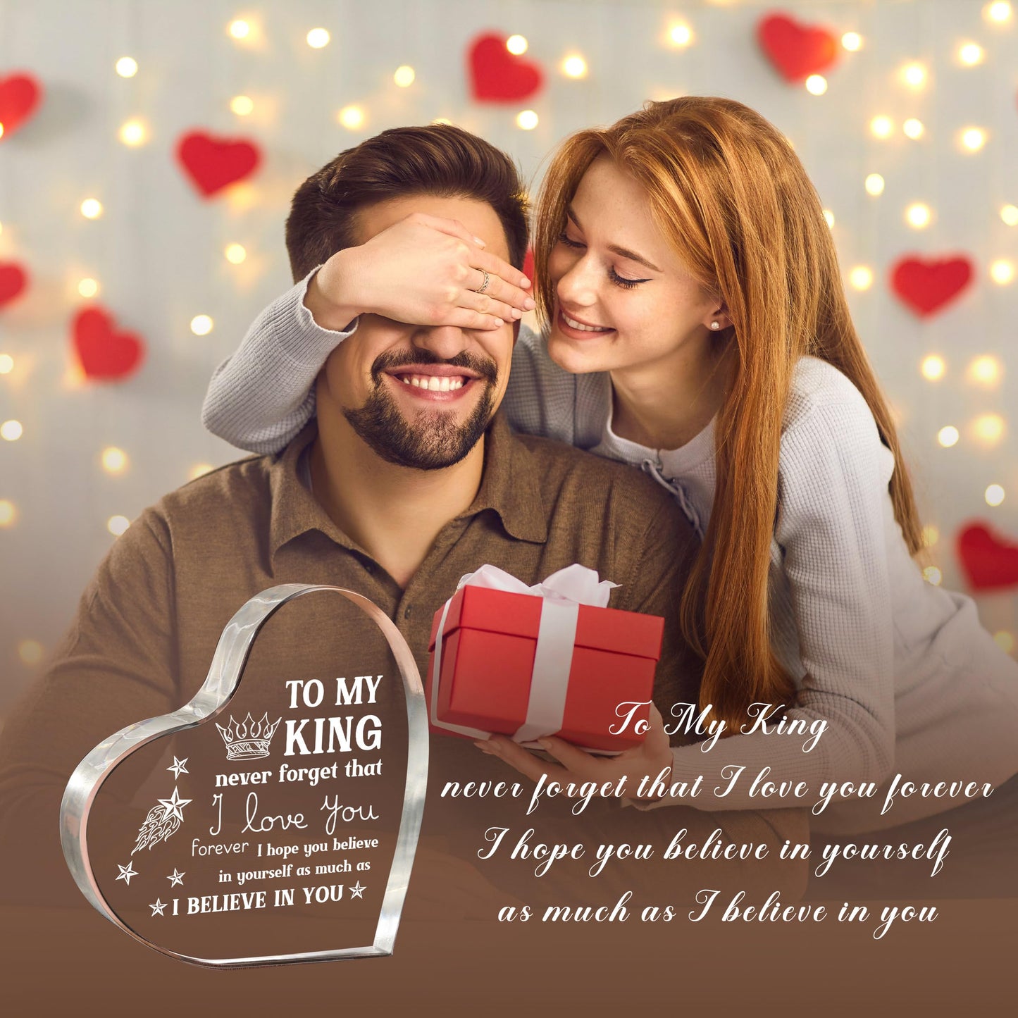 Milcier Father Day Gifts from Wife, Mens Gifts, Anniversary I Love You Gifts for Him Boyfriend, Men's Heart Shaped Acrylic Block -Birthday Gifts for Boyfriend Husband