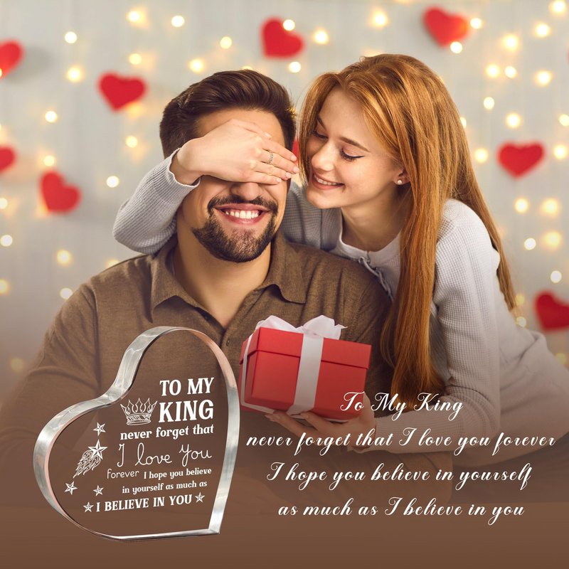 Milcier Father Day Gifts from Wife, Mens Gifts, Anniversary I Love You Gifts for Him Boyfriend, Men's Heart Shaped Acrylic Block -Birthday Gifts for Boyfriend Husband