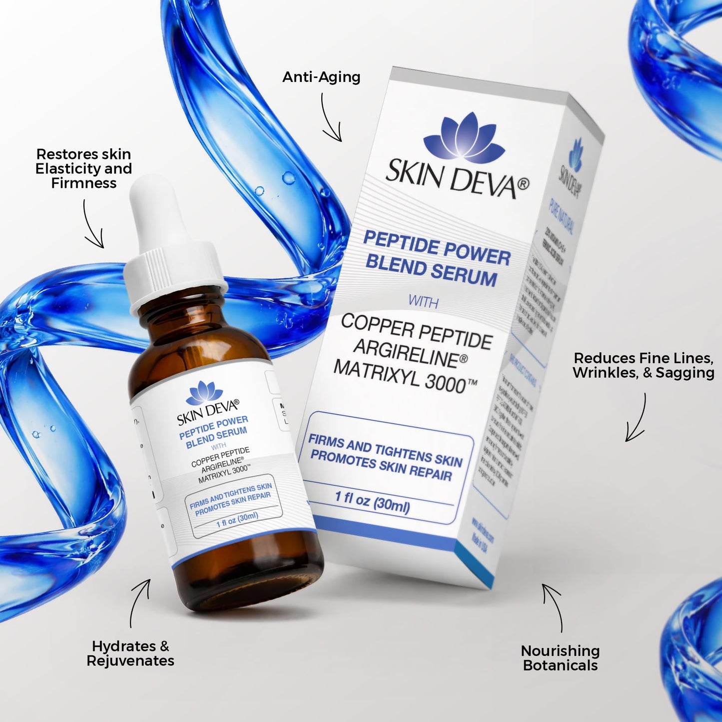 Skin Deva Copper Peptide Serum + Hyaluronic Acid Serum + Argireline and Matrixyl 3000 Lightweight Hydrating, Supports Smooth & Firm-Looking Skin, Supports Firm Youthful-Looking - Pack of 2