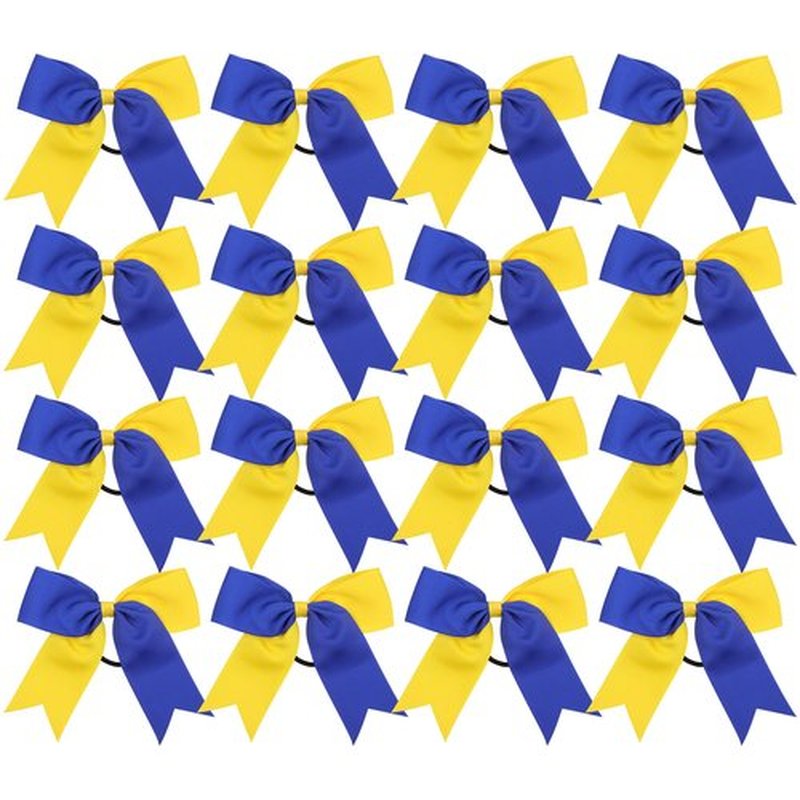 Cheer Bows 6 Inch 2 Color Ponytail Holder Hair Tie 16 Pcs Hair Bow Cheerleader Bows Hair Tie (Yellow/Royal Blue)