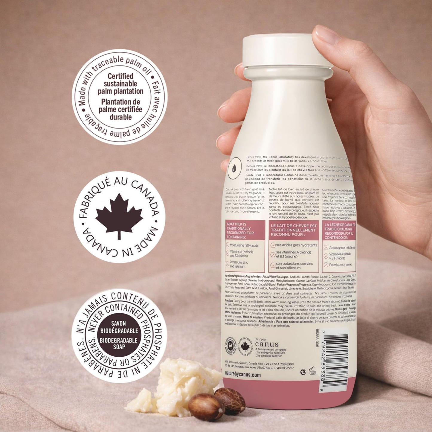 Goat Milk Foaming Bath with Shea Butter, 27.1 Fl Oz, Fresh Canadian Goat Milk with Vitamin A B3 Potassium Zinc Selenium, Nature by Canus