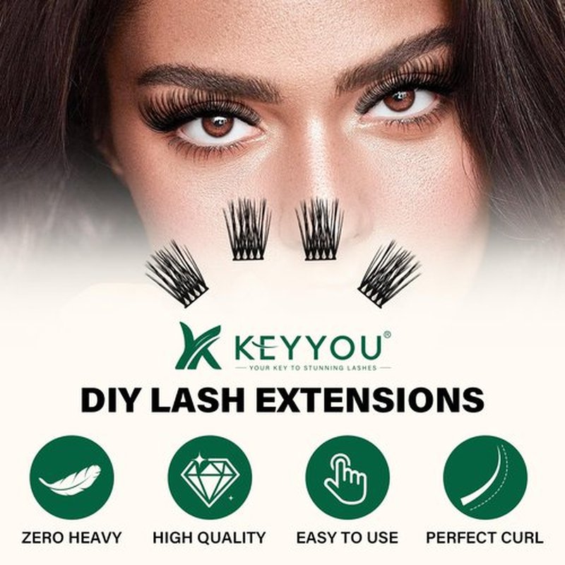 Lash Clusters 144pcs Individual Lashes D Curl 10mm Eyelash Clusters KEYYOU Air Touch Cluster Lashes Super Lightweight Soft Wispy Comfortable Easy DIY at Home(Air03-D-10mm)