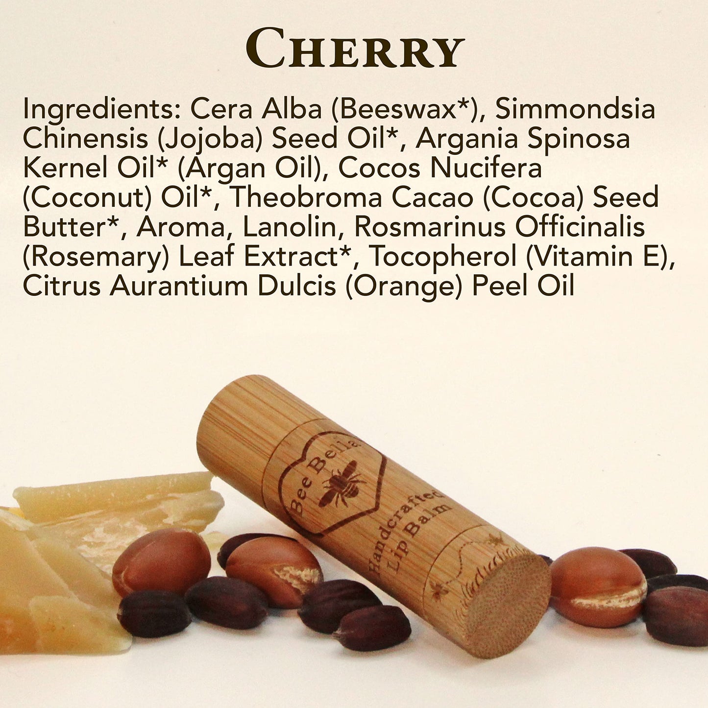 Bee Bella Lip Balm, Cherry, 3 Pack - Moisturizing Lip Care, 100% Natural, Original Organic Beeswax with Vitamin E, Handmade in USA, Gift Item