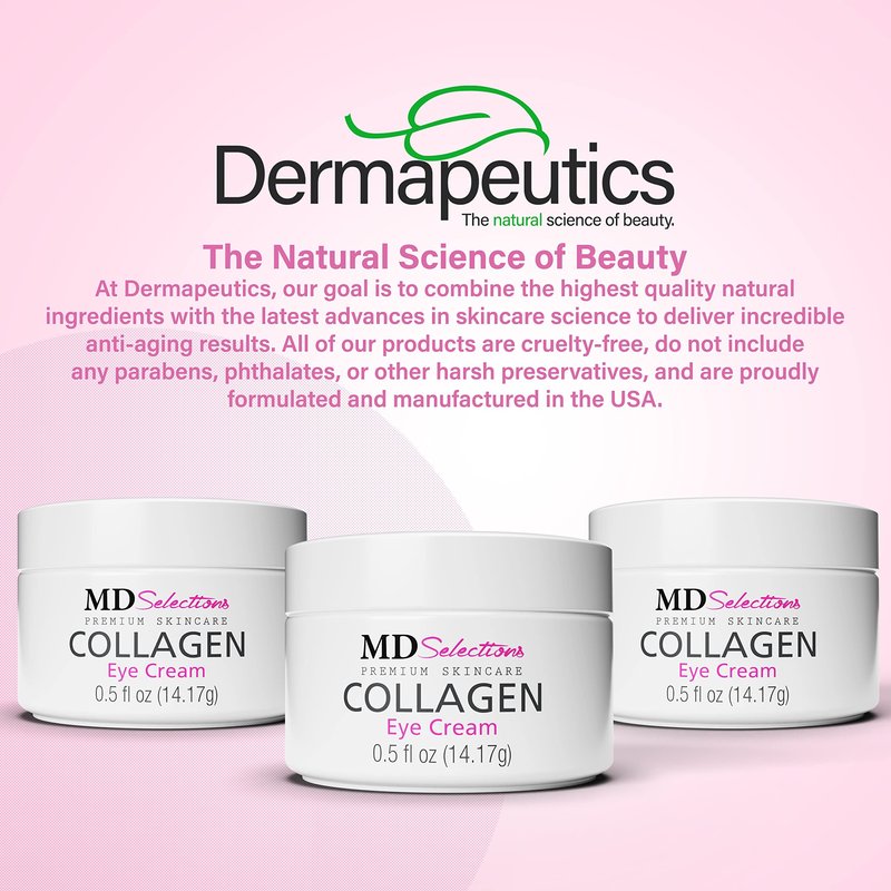 MD Selections Collagen Eye Cream with Hyaluronic Acid, Under Eye Cream for Puffiness, Under Eye Bags, Hydrating Under Eye Cream, Eye Skin Care, 0.5+0.5 Fl Oz (Pack of 2)