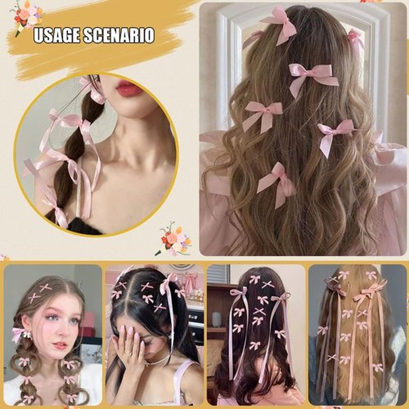 Mini Hair Bows for Women Girls Cute Hair Clips Small Alligator Long Tail Hair Ribbon Accessories -3 Styles -22P - Pink