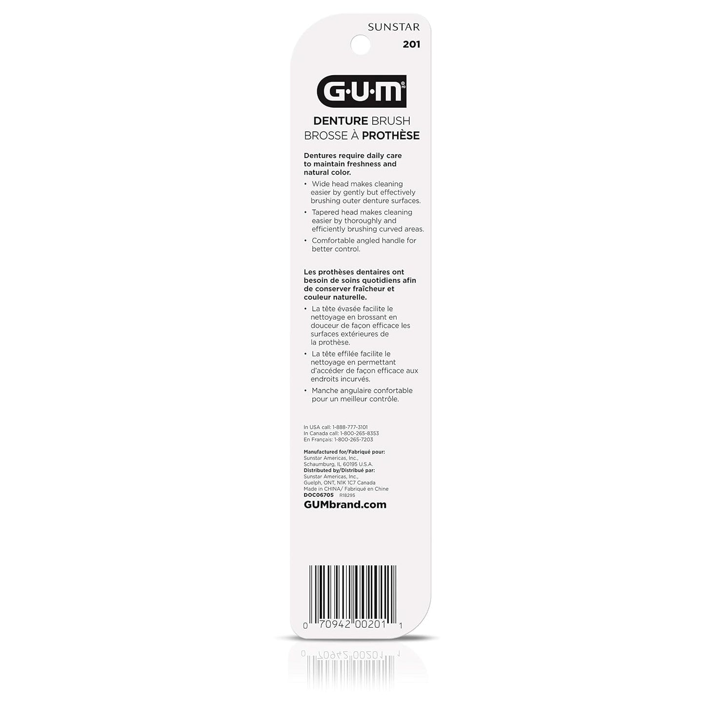GUM Denture Brush - Dual Headed Hard Bristle Toothbrush for Dentures & Acrylic Retainers - Dentist Recommended Denture Cleaner 1ct (Pack of 6)