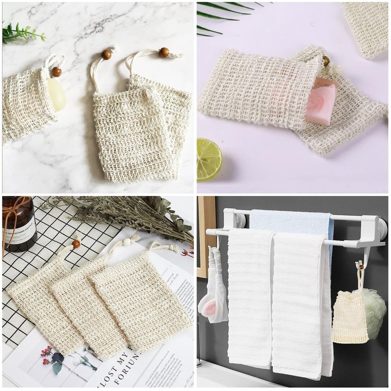 STARVAST 80PCS Soap Bag, Soap Saver Bag, Soap Net for Bar Soap with Drawstring Bar Wooden Bead Foaming and Drying Exfoliating Net for Bath and Shower (3.5x5.5 Inch), Cotton and Linen
