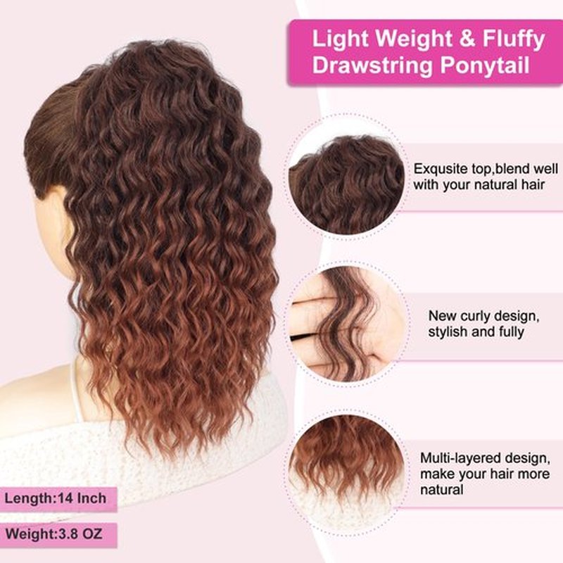 AISI BEAUTY Curly Ponytail Extension Drawstring Ponytail for Black Women 14 Inch Fake Ponytail Synthetic Clip in Pony Tails Hair Extensions